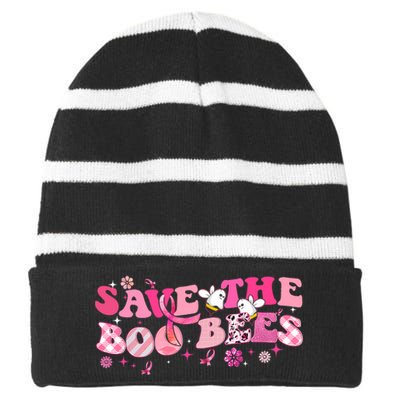 Save The Boo Bees Breast Cancer Awareness Halloween Boo Bees Striped Beanie with Solid Band