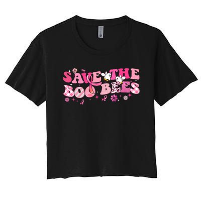 Save The Boo Bees Breast Cancer Awareness Halloween Boo Bees Women's Crop Top Tee