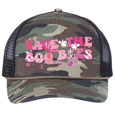 Save The Boo Bees Breast Cancer Awareness Halloween Boo Bees Retro Rope Trucker Hat Cap