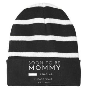 Soon To Be Mommy Est 2024 Promoted To Mom 2024 New Mama Striped Beanie with Solid Band