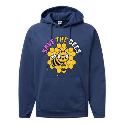 Save The Bees Earth Day Cute Environmental Climate Change Performance Fleece Hoodie