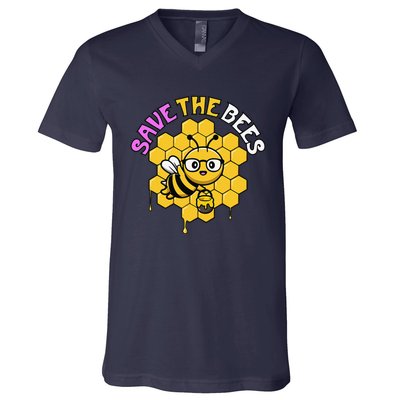 Save The Bees Earth Day Cute Environmental Climate Change V-Neck T-Shirt