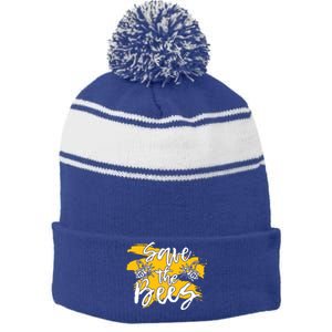 Save The Bees Bee Beekeeper Cute Gift Stripe Pom Pom Beanie