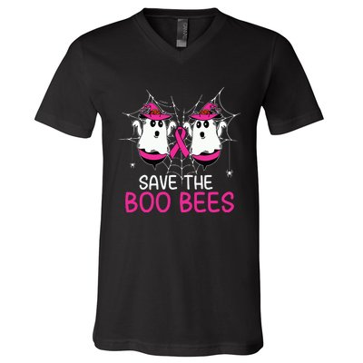 Save The Boobees Boo Bees Ribbon Breast Cancer Halloween V-Neck T-Shirt