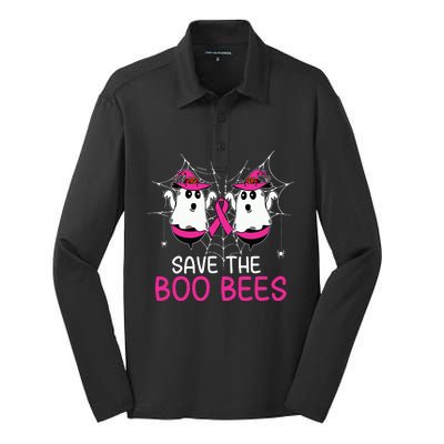 Save The Boobees Boo Bees Ribbon Breast Cancer Halloween Silk Touch Performance Long Sleeve Polo