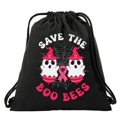 Save The Boo Bees Funny Halloween Breast Cancer Awareness Drawstring Bag