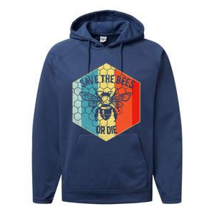 Save The Bees Or Die Retro Beekeeper Performance Fleece Hoodie