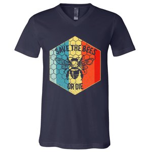 Save The Bees Or Die Retro Beekeeper V-Neck T-Shirt