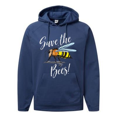 Save The Bees Beekeeper Gift Apiarist Bees Vintage Gift Performance Fleece Hoodie