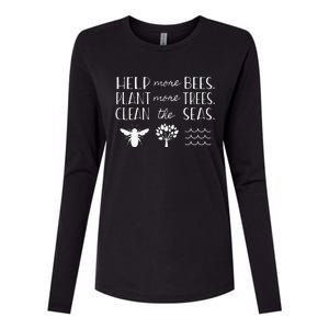 Save The Bees Plant Trees Clean Seas Earth Day Womens Cotton Relaxed Long Sleeve T-Shirt