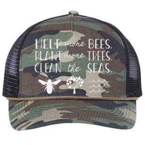 Save The Bees Plant Trees Clean Seas Earth Day Retro Rope Trucker Hat Cap