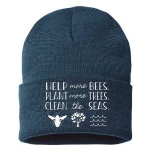 Save The Bees Plant Trees Clean Seas Earth Day Sustainable Knit Beanie