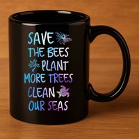 Save The Bees Plant More Trees Clean Our Seas Earth Gift 11oz C Handle Ceramic Mug