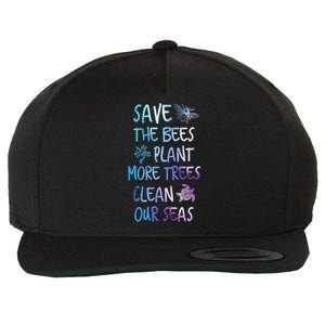 Save The Bees Plant More Trees Clean Our Seas Earth Gift Wool Snapback Cap