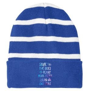 Save The Bees Plant More Trees Clean Our Seas Earth Gift Striped Beanie with Solid Band