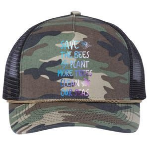 Save The Bees Plant More Trees Clean Our Seas Earth Gift Retro Rope Trucker Hat Cap