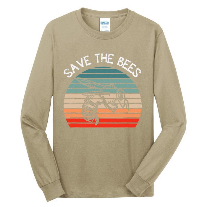 Save The Bees Retro Vintage Climate Change Earth Day Gift Tall Long Sleeve T-Shirt