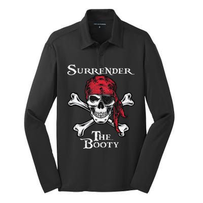 Surrender The Booty Funny Pirate Festival Silk Touch Performance Long Sleeve Polo