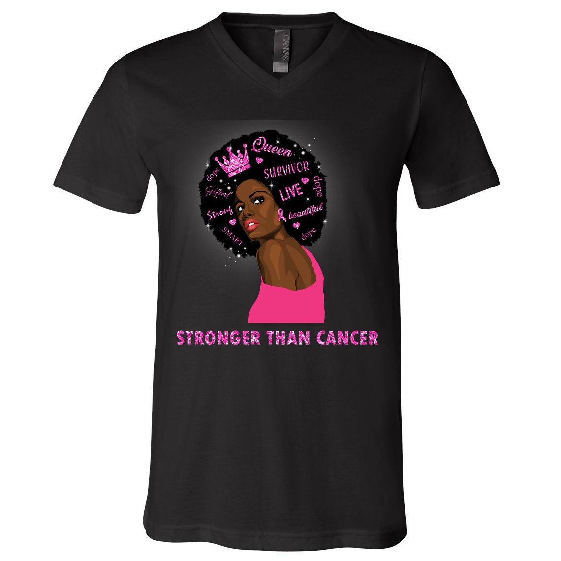 Stronger Than Cancer African American Woman V-Neck T-Shirt
