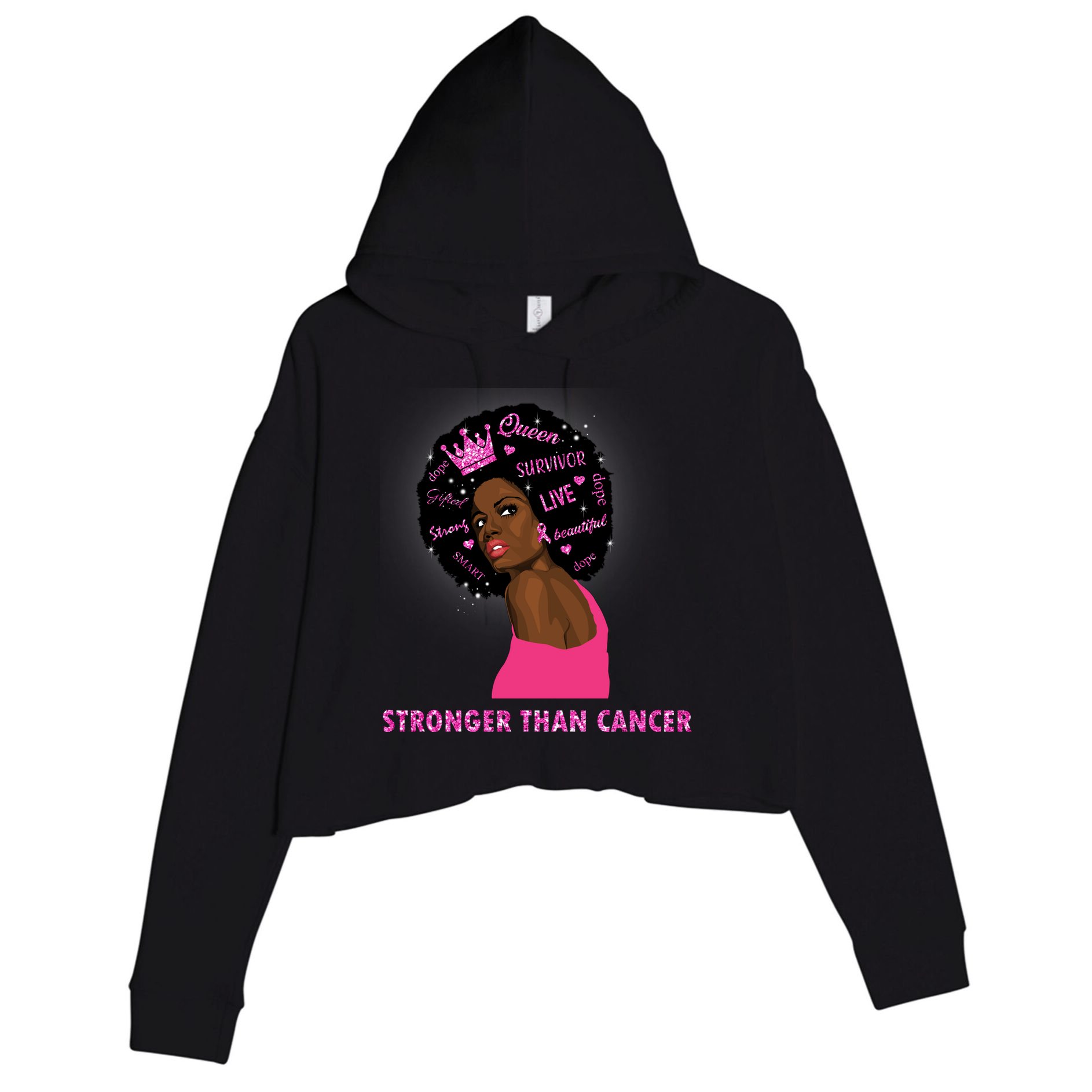 Stronger Than Cancer African American Woman Crop Fleece Hoodie