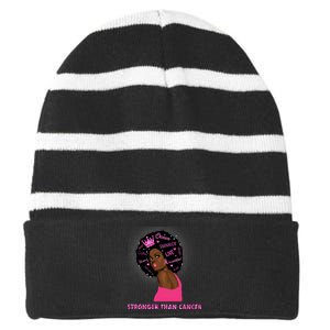 Stronger Than Cancer African American Woman Striped Beanie with Solid Band