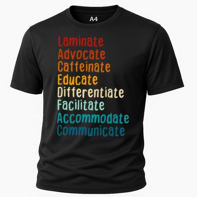 Sped Teacher Caffeinate Advocate Laminate Educate Teacher Performance Shirt
