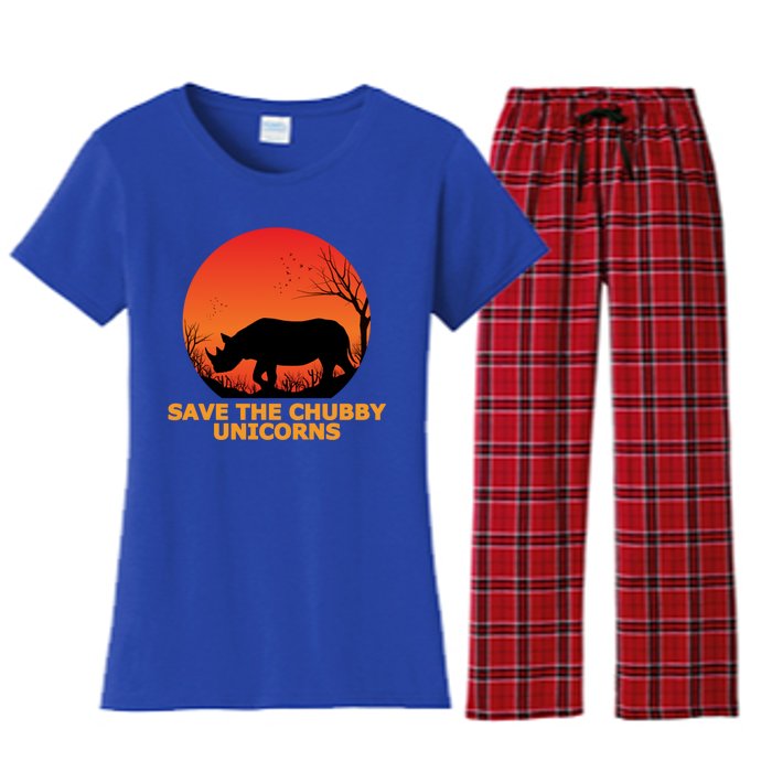 Save The Chubby Unicorns Fat Rhino Cool Gift Women's Flannel Pajama Set