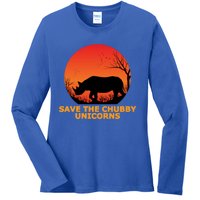 Save The Chubby Unicorns Fat Rhino Cool Gift Ladies Long Sleeve Shirt