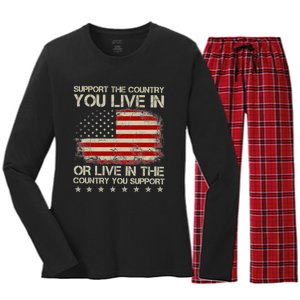 Support The Country You Live In The Country You Support Women's Long Sleeve Flannel Pajama Set 