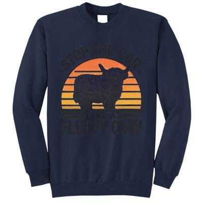 Stop The Car I See Fluffy Cow Retro Highland Cow Lover Funny Gift Tall Sweatshirt