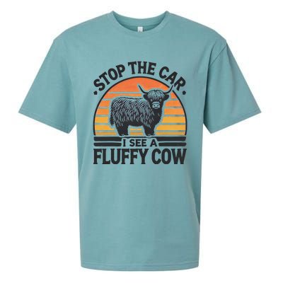 Stop The Car I See Fluffy Cow Retro Highland Cow Lover Funny Gift Sueded Cloud Jersey T-Shirt