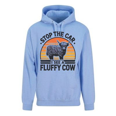 Stop The Car I See Fluffy Cow Retro Highland Cow Lover Funny Gift Unisex Surf Hoodie