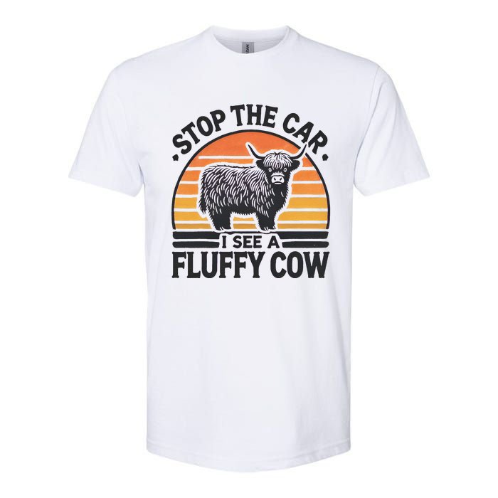 Stop The Car I See Fluffy Cow Retro Highland Cow Lover Funny Gift Softstyle CVC T-Shirt