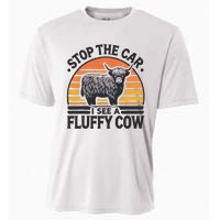 Stop The Car I See Fluffy Cow Retro Highland Cow Lover Funny Gift Cooling Performance Crew T-Shirt