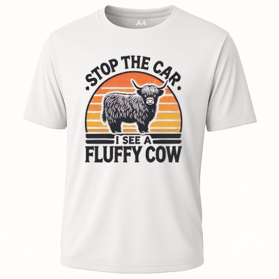 Stop The Car I See Fluffy Cow Retro Highland Cow Lover Funny Gift Cooling Performance Crew T-Shirt