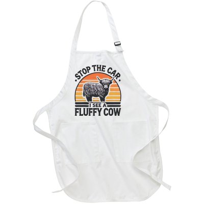 Stop The Car I See Fluffy Cow Retro Highland Cow Lover Funny Gift Full-Length Apron With Pockets