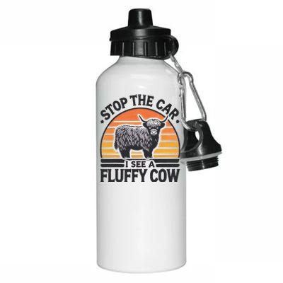 Stop The Car I See Fluffy Cow Retro Highland Cow Lover Funny Gift Aluminum Water Bottle