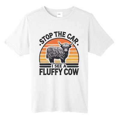 Stop The Car I See Fluffy Cow Retro Highland Cow Lover Funny Gift Tall Fusion ChromaSoft Performance T-Shirt