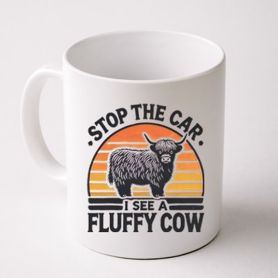 Stop The Car I See Fluffy Cow Retro Highland Cow Lover Funny Gift Coffee Mug