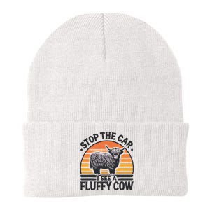 Stop The Car I See Fluffy Cow Retro Highland Cow Lover Funny Gift Knit Cap Winter Beanie