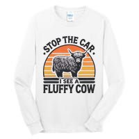 Stop The Car I See Fluffy Cow Retro Highland Cow Lover Funny Gift Tall Long Sleeve T-Shirt