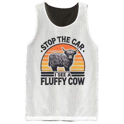 Stop The Car I See Fluffy Cow Retro Highland Cow Lover Funny Gift Mesh Reversible Basketball Jersey Tank