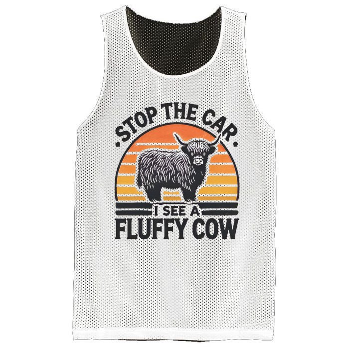 Stop The Car I See Fluffy Cow Retro Highland Cow Lover Funny Gift Mesh Reversible Basketball Jersey Tank