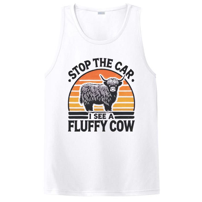 Stop The Car I See Fluffy Cow Retro Highland Cow Lover Funny Gift PosiCharge Competitor Tank