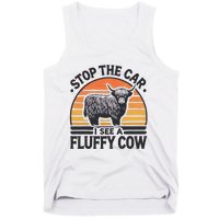 Stop The Car I See Fluffy Cow Retro Highland Cow Lover Funny Gift Tank Top