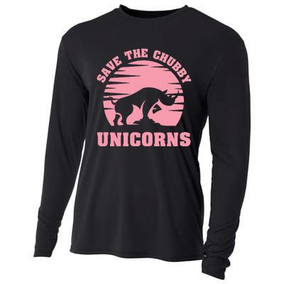 Save The Chubby Unicorns Funny Unicorn Rhino Cooling Performance Long Sleeve Crew