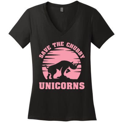 Save The Chubby Unicorns Funny Unicorn Rhino Women's V-Neck T-Shirt