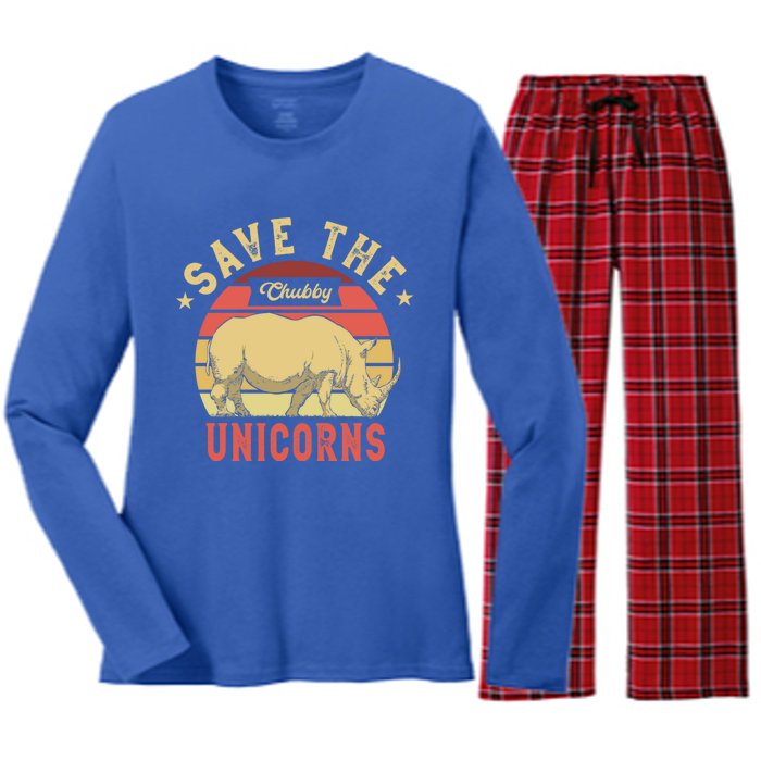 Save The Chubby Unicorns For A Chubby Unircorn Fan Gift Women's Long Sleeve Flannel Pajama Set 