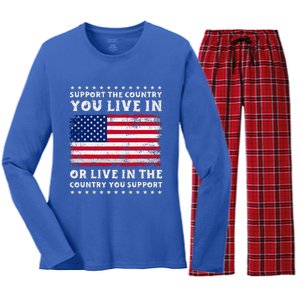 Support The Country You Live In The Country You Women's Long Sleeve Flannel Pajama Set 