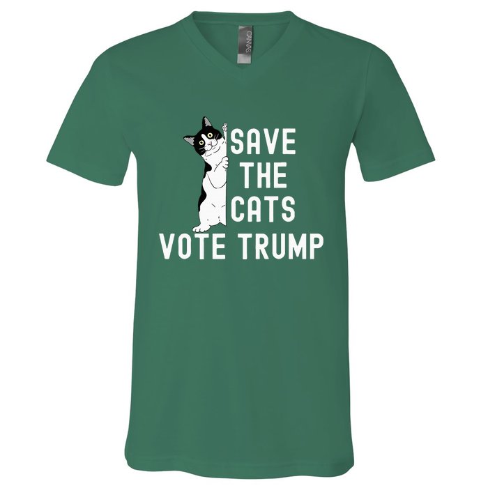 Save The Cats Vote Trump Political Cat Humor Cat V-Neck T-Shirt